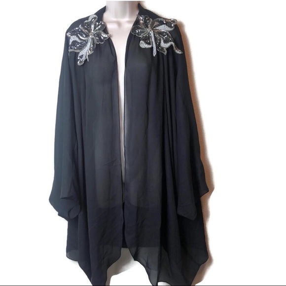 lida caputo Tops - Lida Caputo Vintage Black Sheer Sequin Dolman Wrap